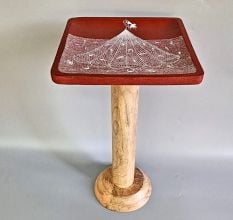 Hand Painted Wooden Side Table Artistic Accent Stool